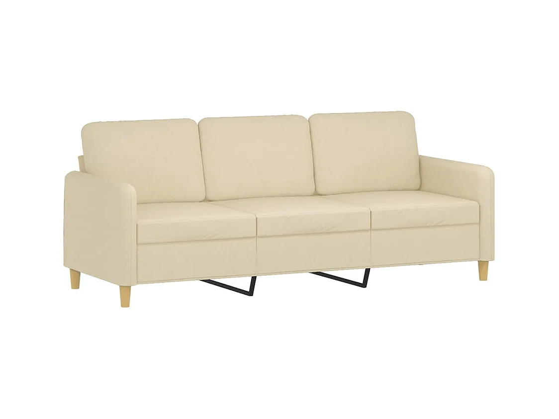 3-Sitzer-Sofa mit Hocker Creme 180 cm Stoff