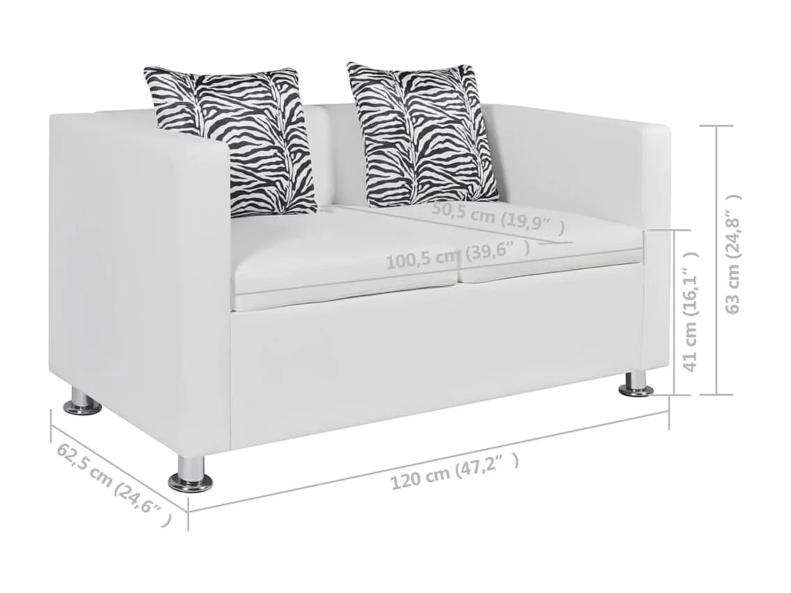 Sofa 2-Sitzer Kunstleder Weiß