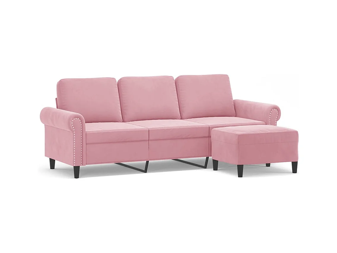 Sofá de 3 plazas con taburete de terciopelo rosa180 cm