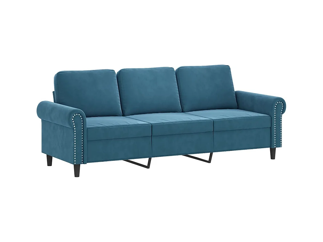 Canapé à 3 places avec repose-pieds Bleu 180 cm Velours