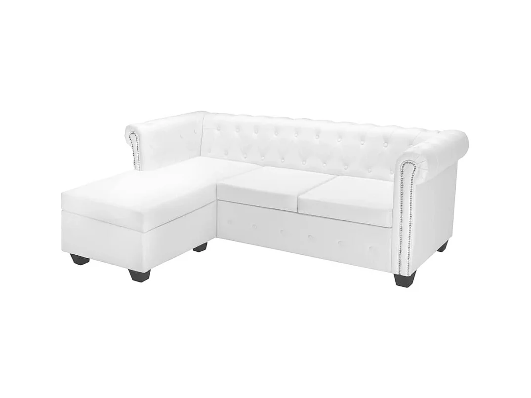 Chesterfield-Sofa in L-Form Kunstleder Weiß