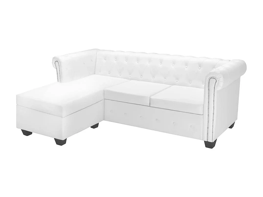 Canapé Chesterfield en L en cuir synthétique blanc