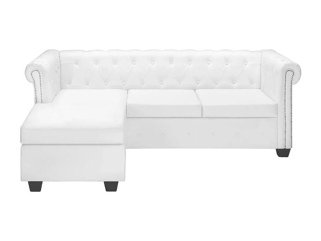 Canapé Chesterfield en L en cuir synthétique blanc