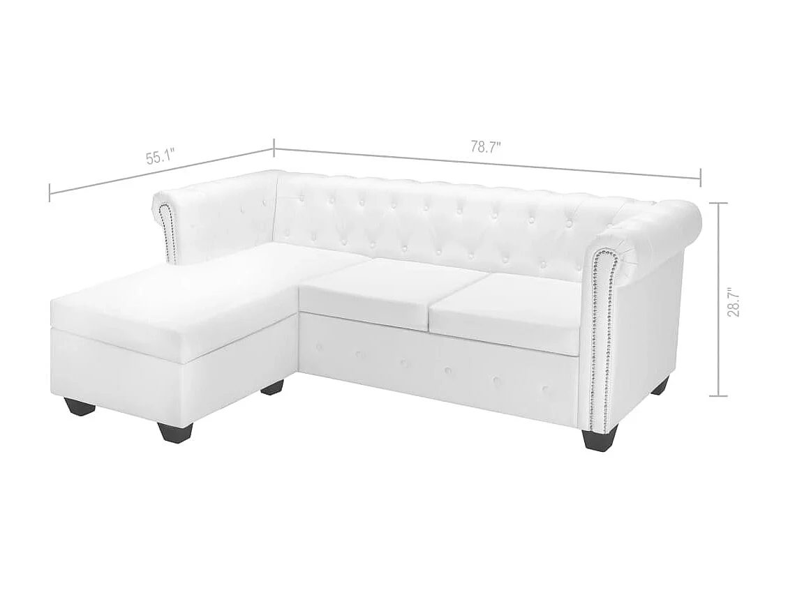 Canapé Chesterfield en L en cuir synthétique blanc