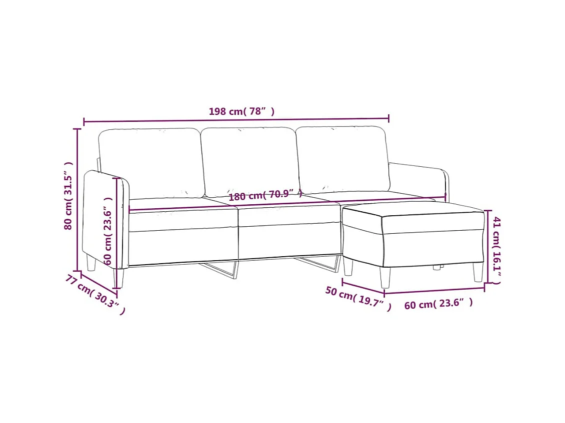 Canapé à 3 places avec repose-pieds Bleu 180 cm Velours