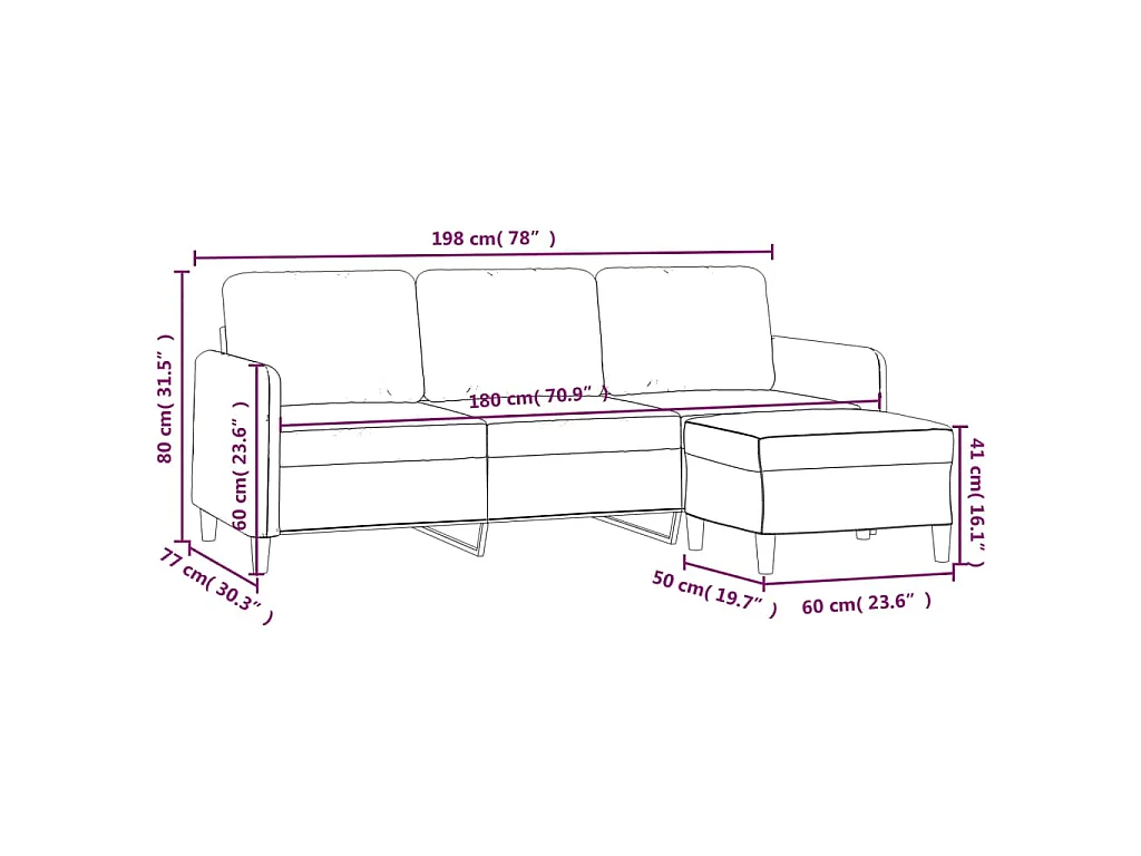 Canapé à 3 places avec repose-pieds Bleu 180 cm Velours