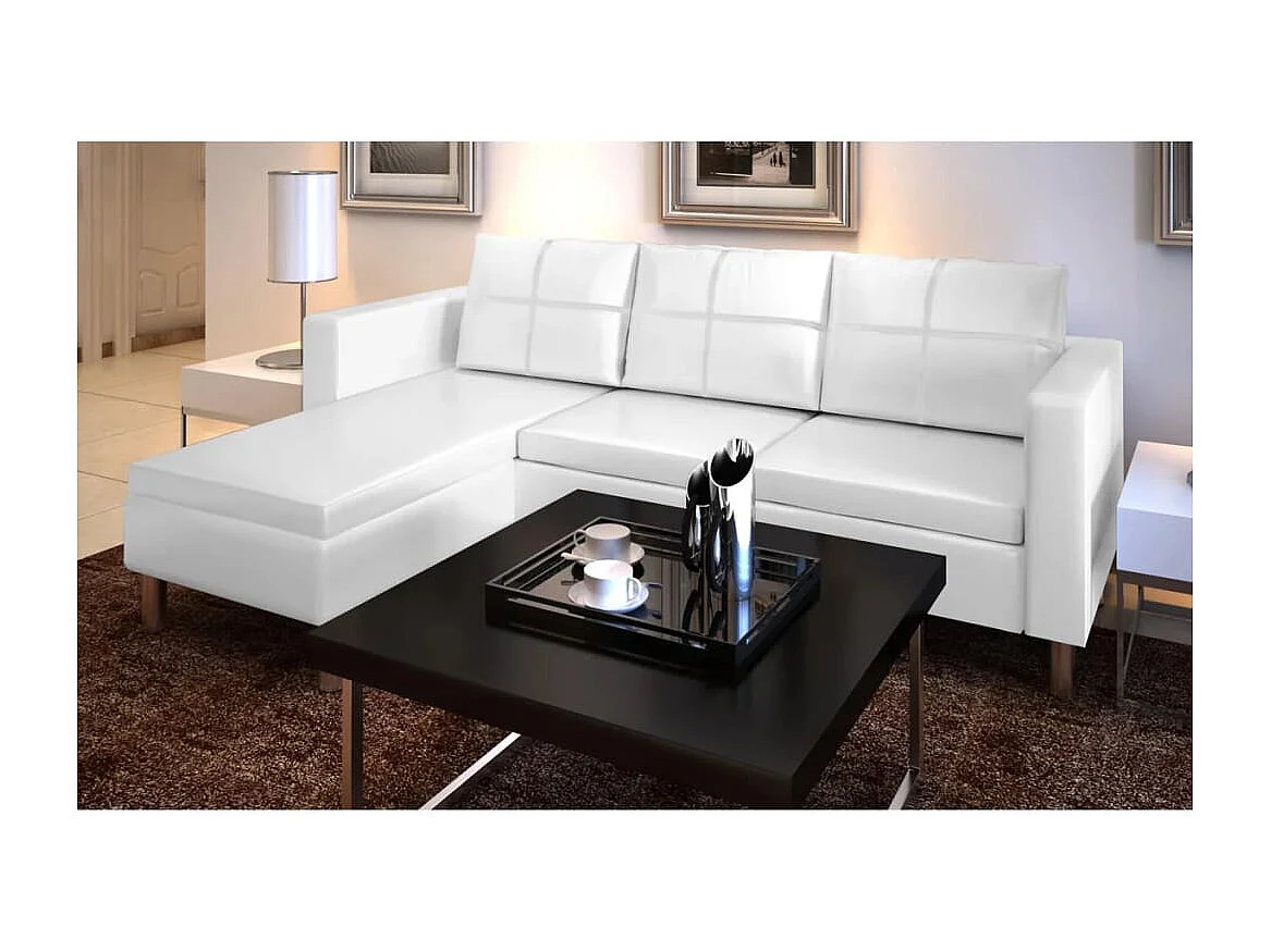 Driezitsbank sectioneel kunstleer wit