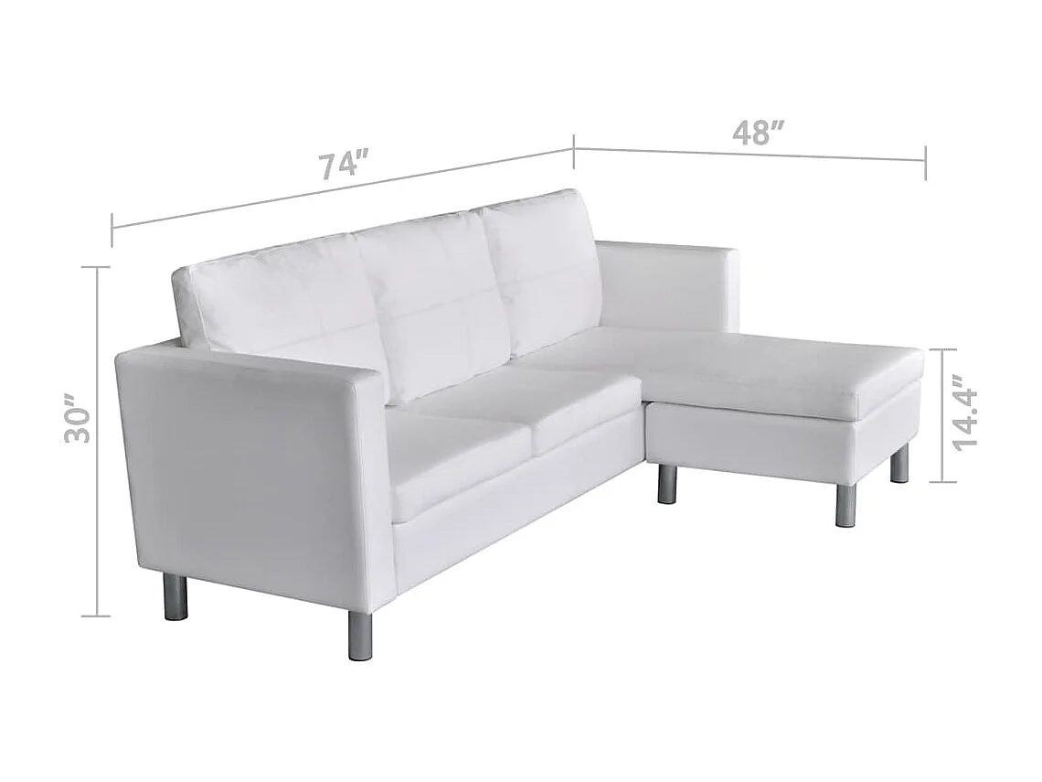 Driezitsbank sectioneel kunstleer wit