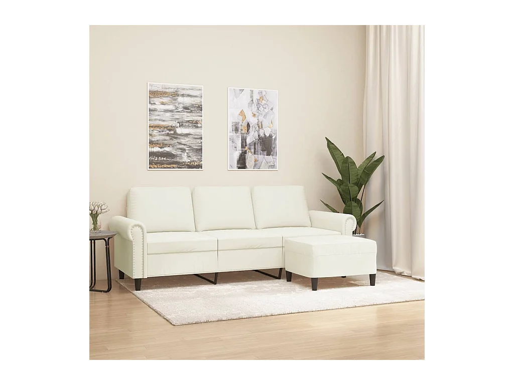 Canapé à 3 places avec repose-pieds Crème 180 cm Velours