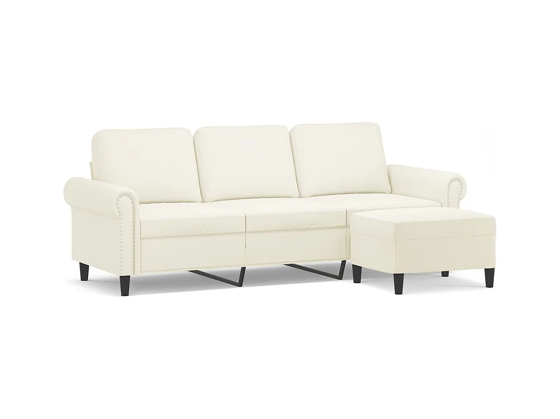 Canapé à 3 places avec repose-pieds Crème 180 cm Velours