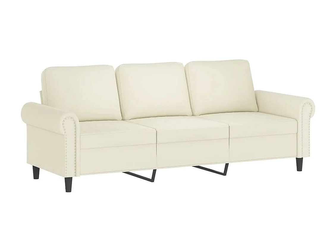 Driezitsbank met voetenbank 180 cm fluweel crèmekleurig