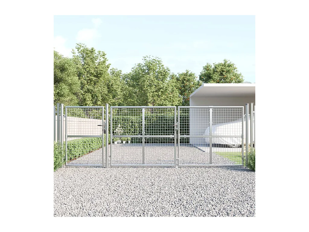 Portal de jardin maille argenté 400x175 cm acier galvanisé