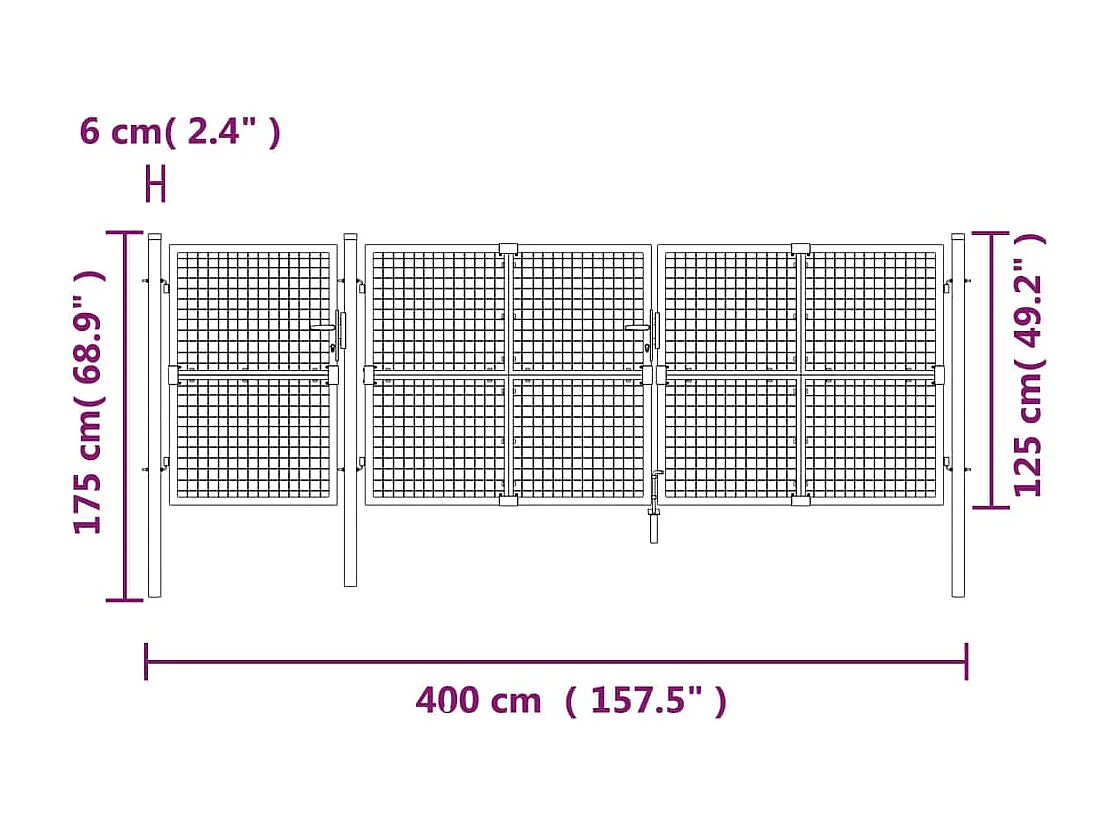 Portal de jardin maille argenté 400x175 cm acier galvanisé