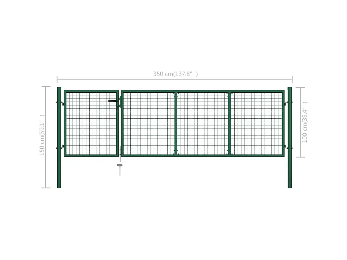 Puerta de jardín de acero verde 350x100 cm