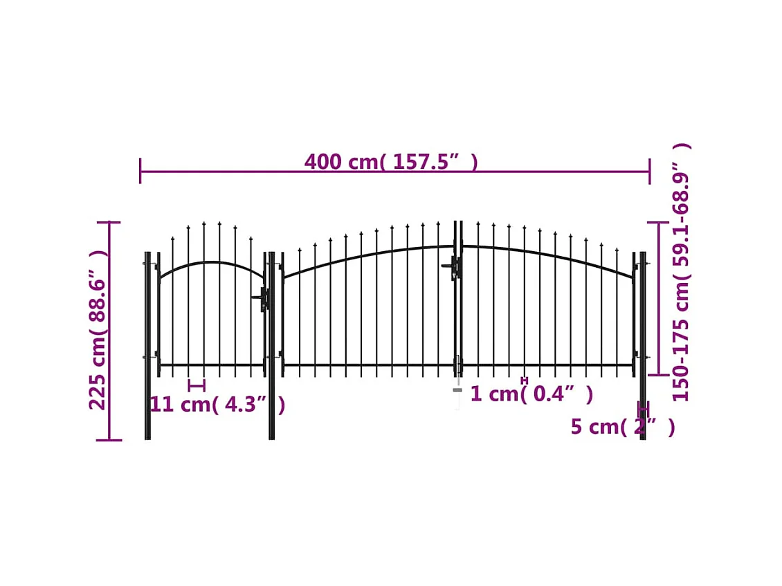 Puerta de jardín de acero negro 225x4 m