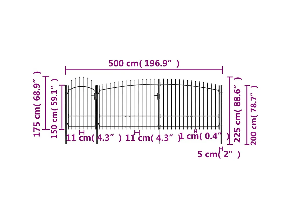 Puerta de valla de jardín con punta de lanza 5x225 m negro