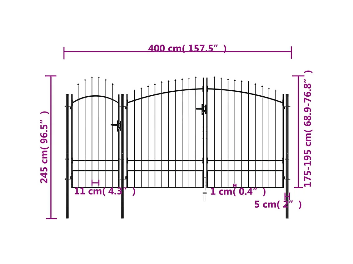 Puerta de jardín de acero negro 245x4 m