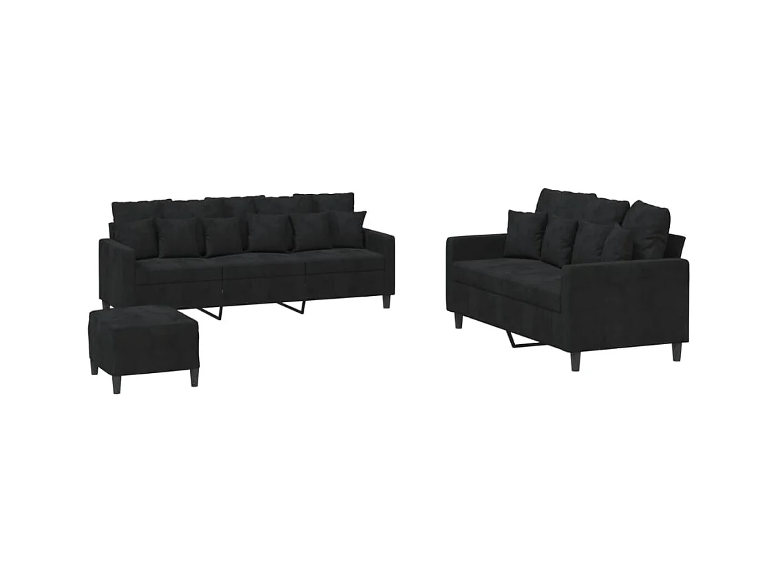 Ensemble de canapés 3 pcs avec coussins Noir Velours