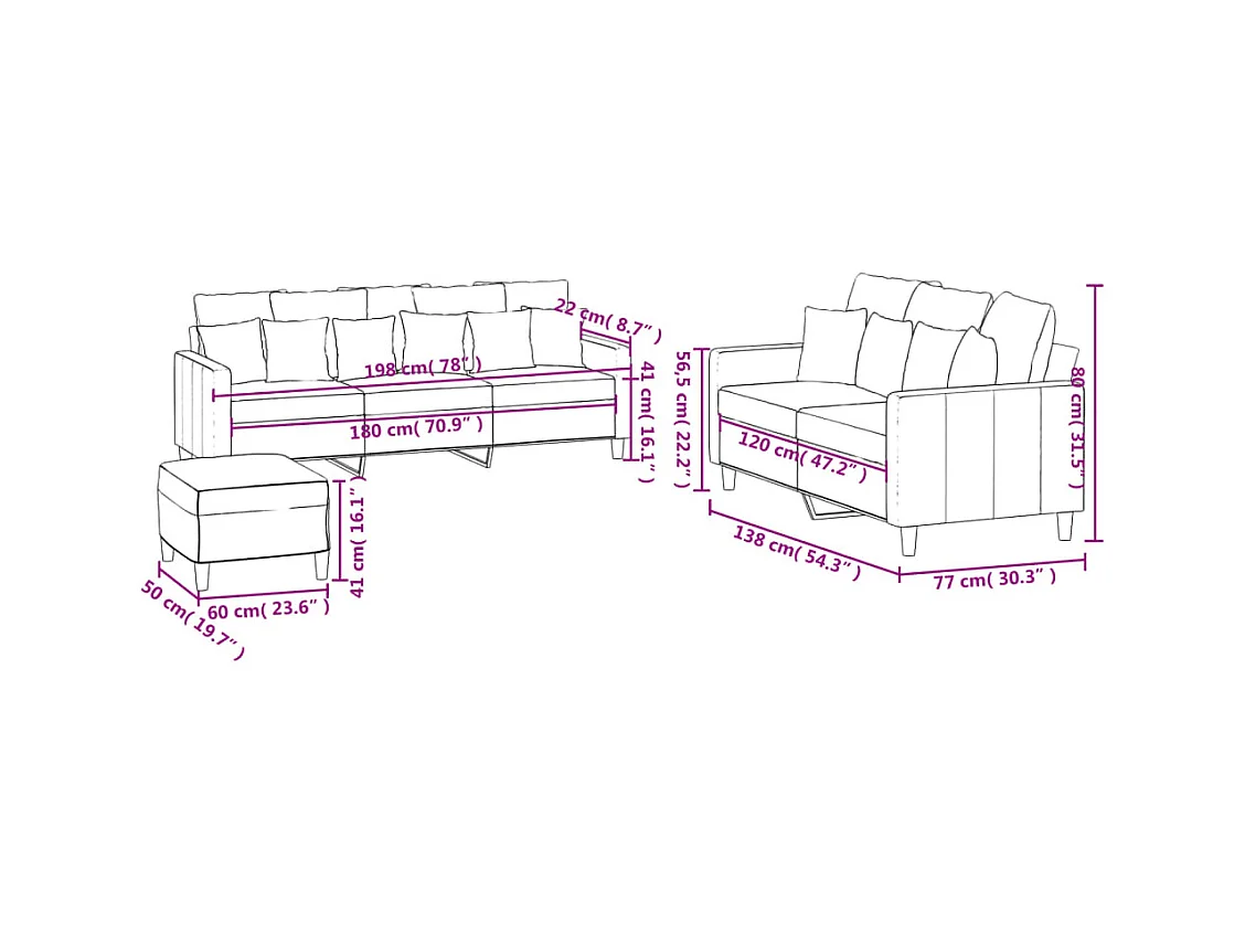 Ensemble de canapés 3 pcs avec coussins Noir Velours