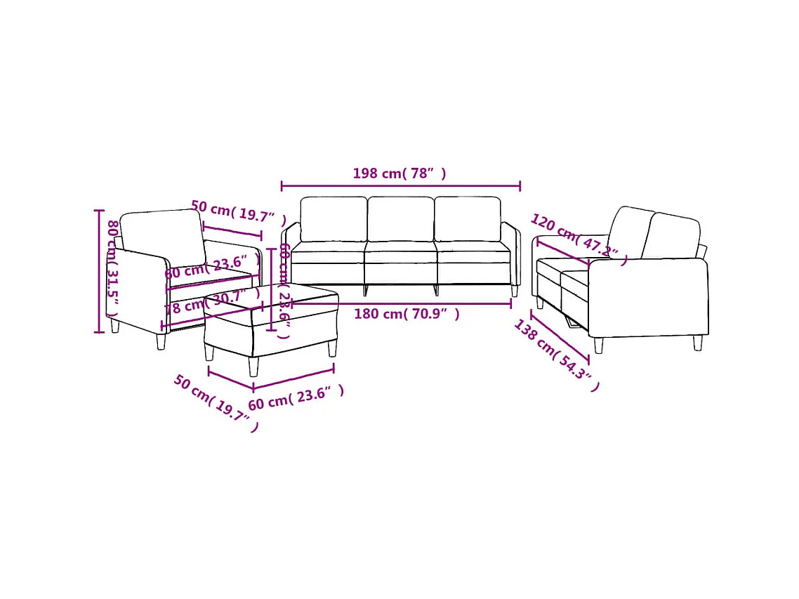 4-tlg. Sofagarnitur mit Kissen Taupe Stoff