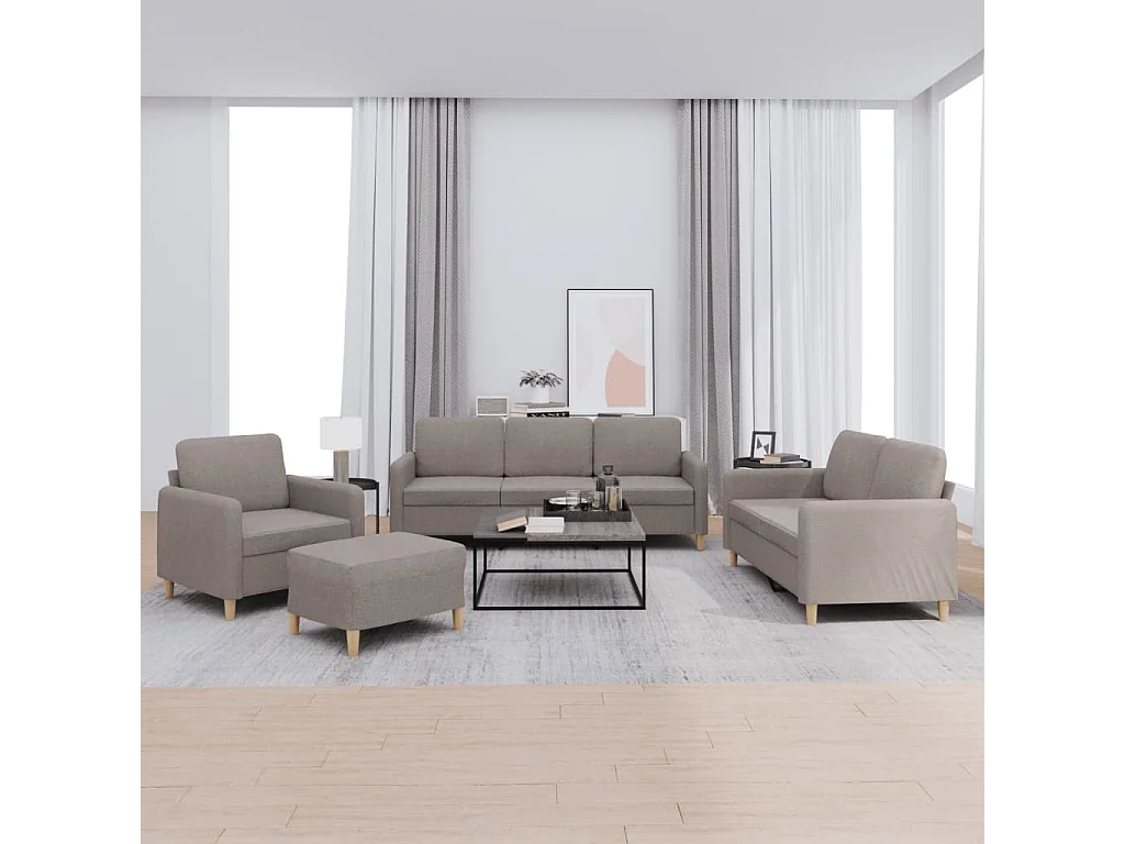 4-tlg. Sofagarnitur mit Kissen Taupe Stoff