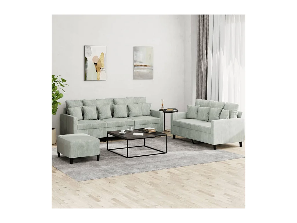 Ensemble de canapés 3 pcs avec coussins Gris clair Velours