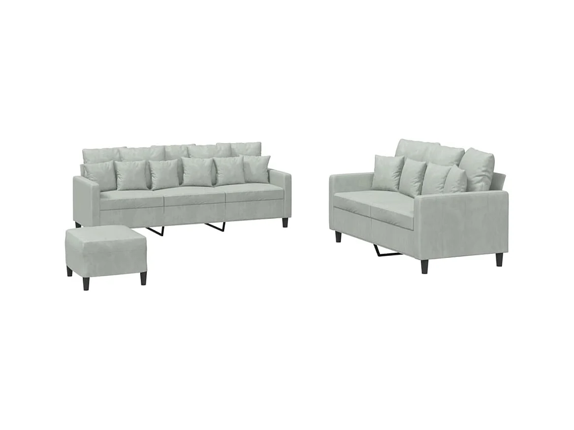 Ensemble de canapés 3 pcs avec coussins Gris clair Velours