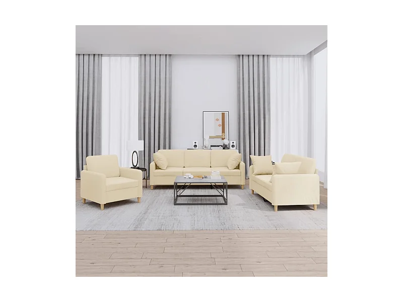 Ensemble de canapés 3 pcs avec coussins crème tissu