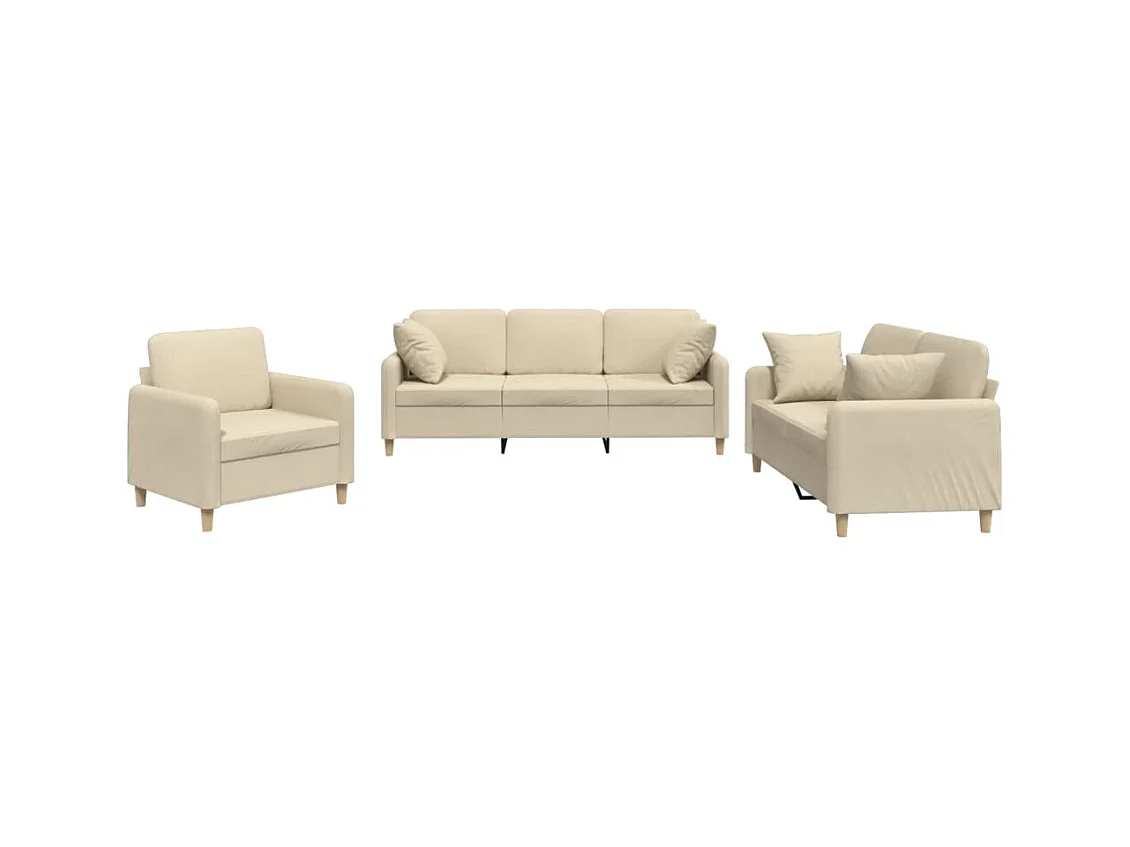 3-delige Loungeset met kussens stof crèmekleurig