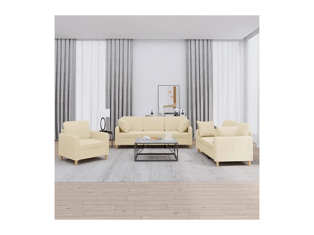 Ensemble de canapés 3 pcs avec coussins crème tissu