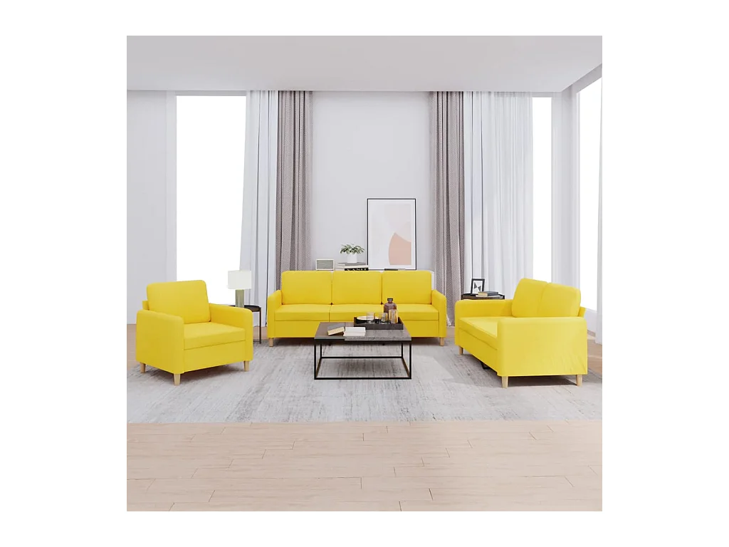 Ensemble de canapés 3 pcs avec coussins Jaune clair Tissu