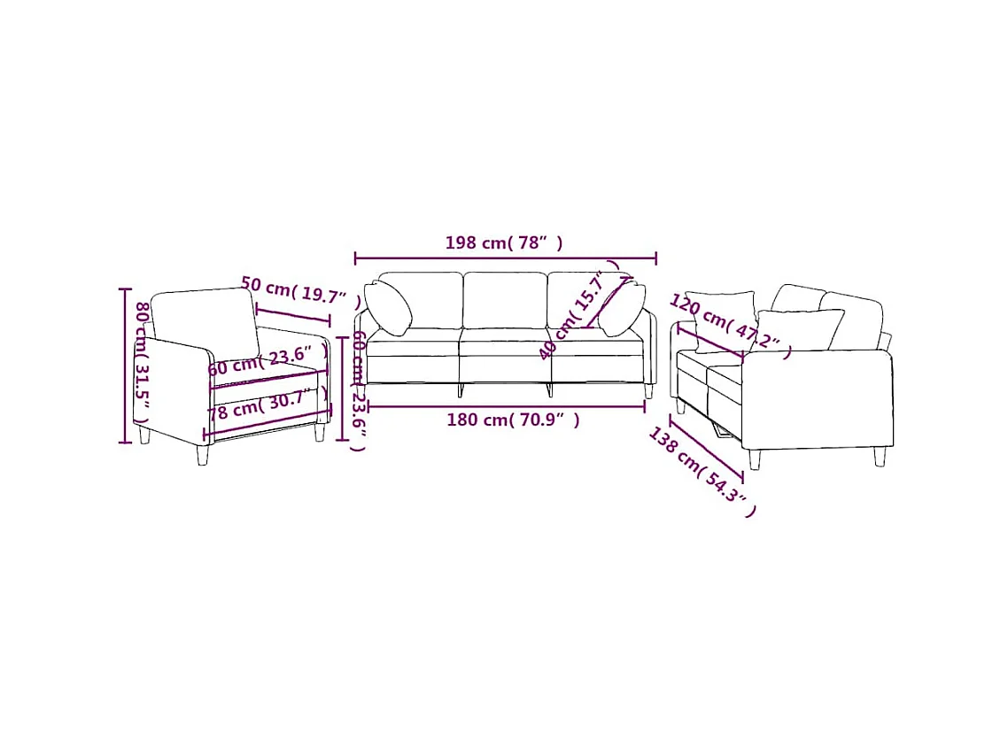 3-delige Loungeset met kussens stof taupe