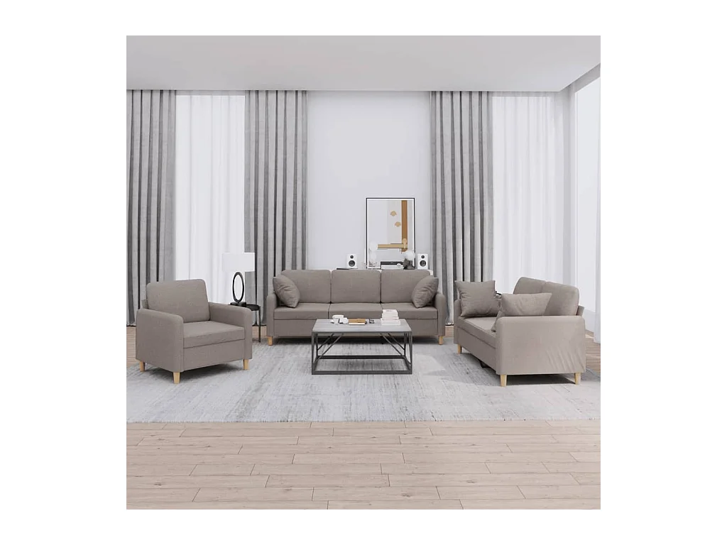 Ensemble de canapés 3 pcs avec coussins taupe tissu