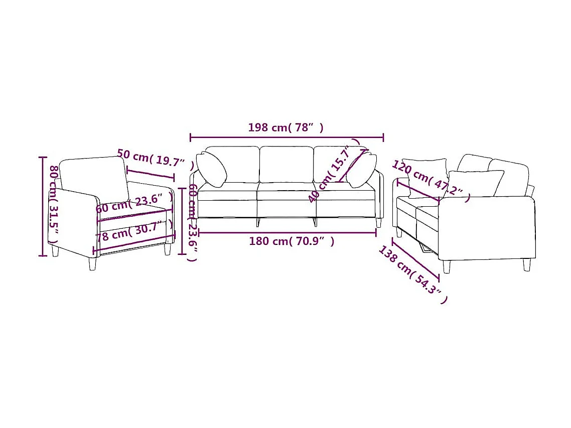 Ensemble de canapés 3 pcs avec coussins taupe tissu
