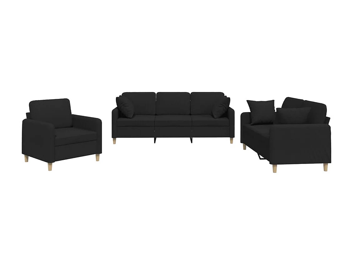 Ensemble de canapés 3 pcs avec coussins noir tissu