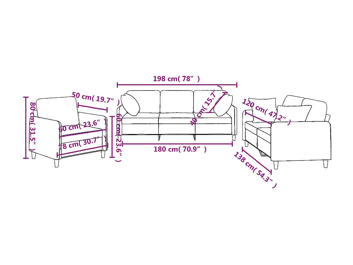 Ensemble de canapés 3 pcs avec coussins noir tissu