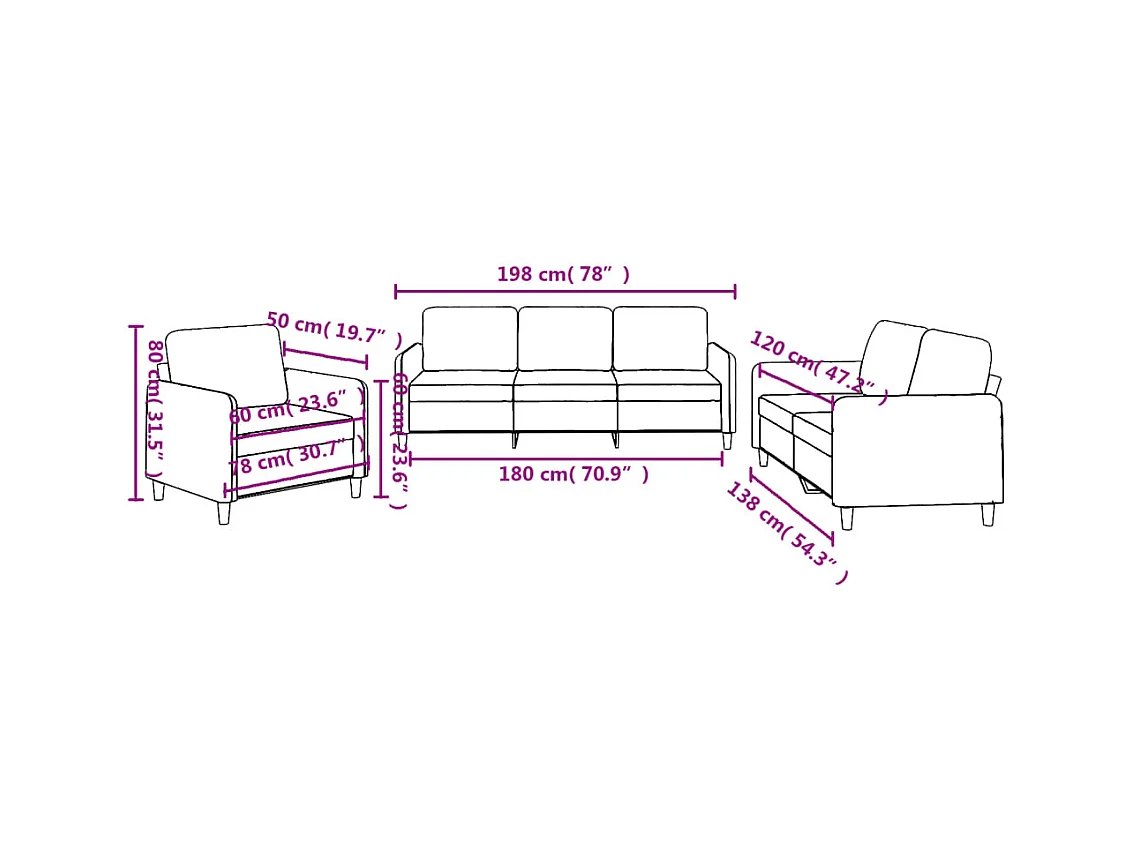 3-delige Loungeset met kussens stof taupe