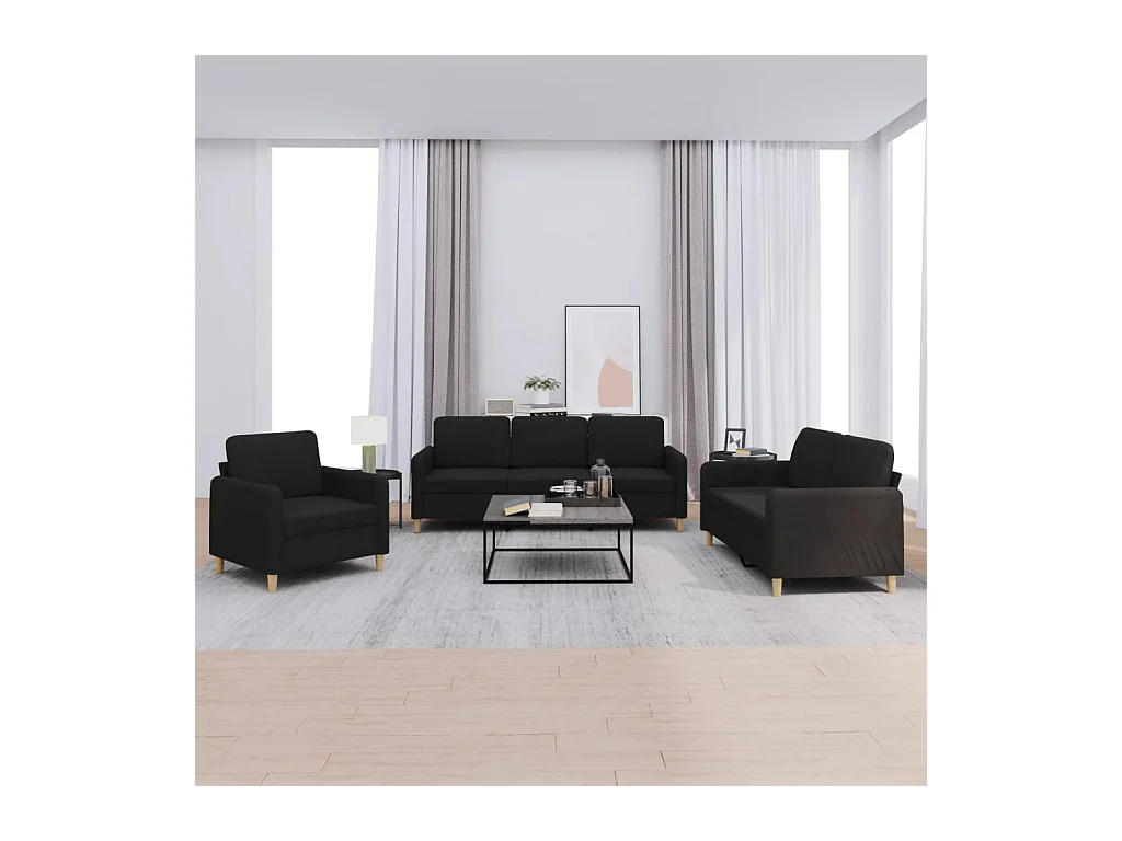 Ensemble de canapés 3 pcs avec coussins Noir Tissu