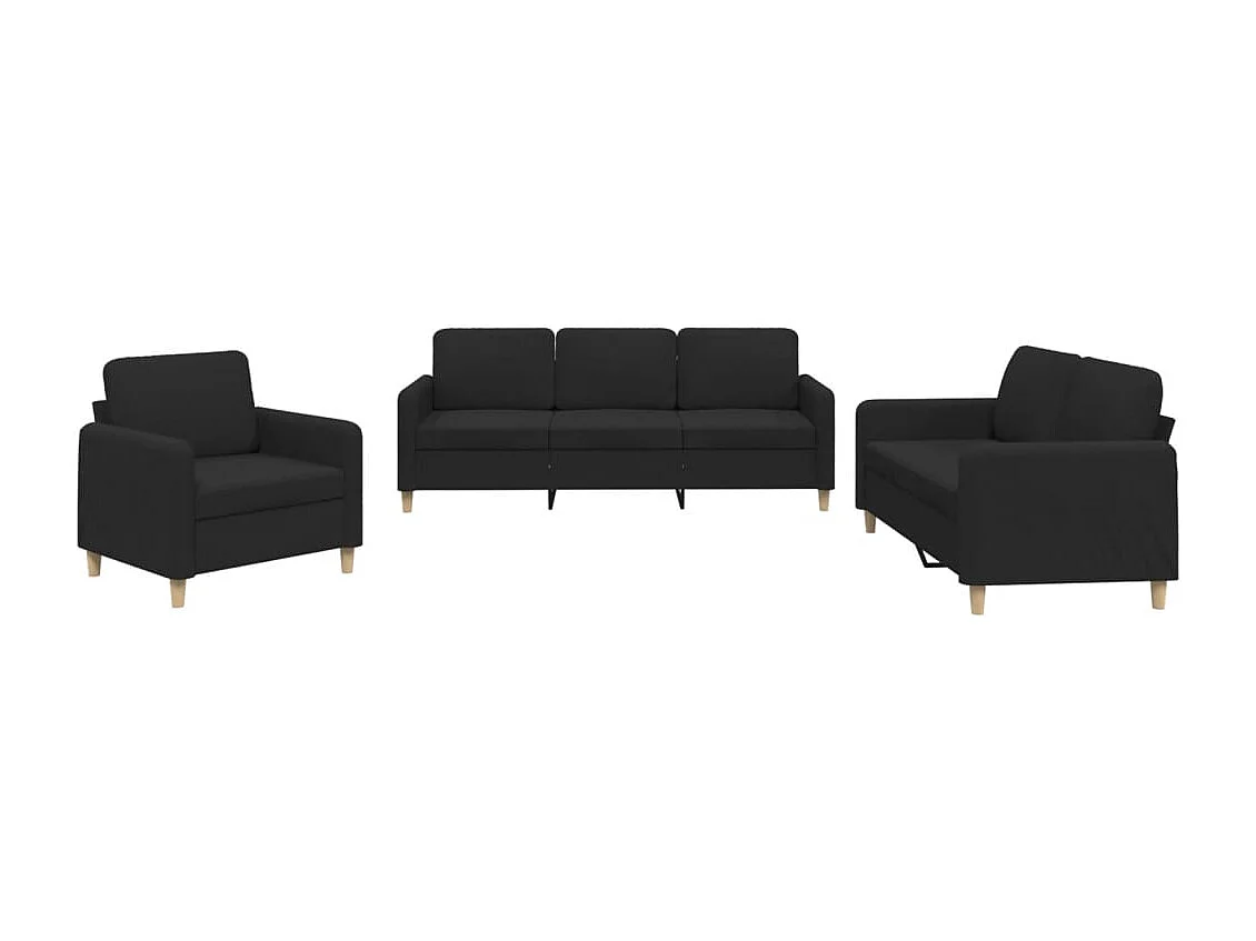 Ensemble de canapés 3 pcs avec coussins Noir Tissu