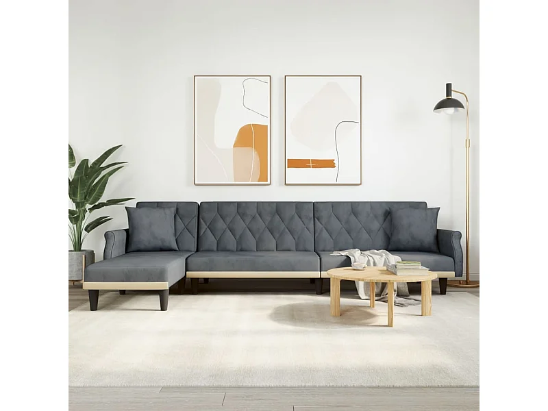 Sofá cama en forma de L terciopelo gris oscuro 271x140x70 cm