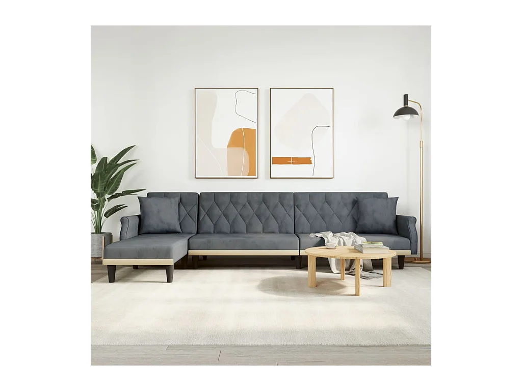 Canapé-lit en forme de L gris 271x140x70 cm velours
