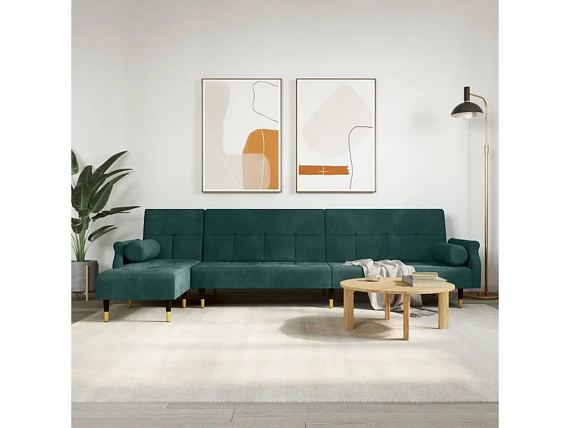 Sofá-cama em forma de L 271x140x70 cm veludo verde-escuro