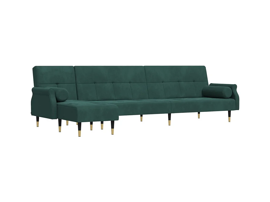 Sofá-cama em forma de L 271x140x70 cm veludo verde-escuro