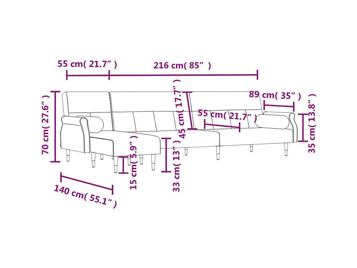Sofá-cama em forma de L 271x140x70 cm veludo verde-escuro
