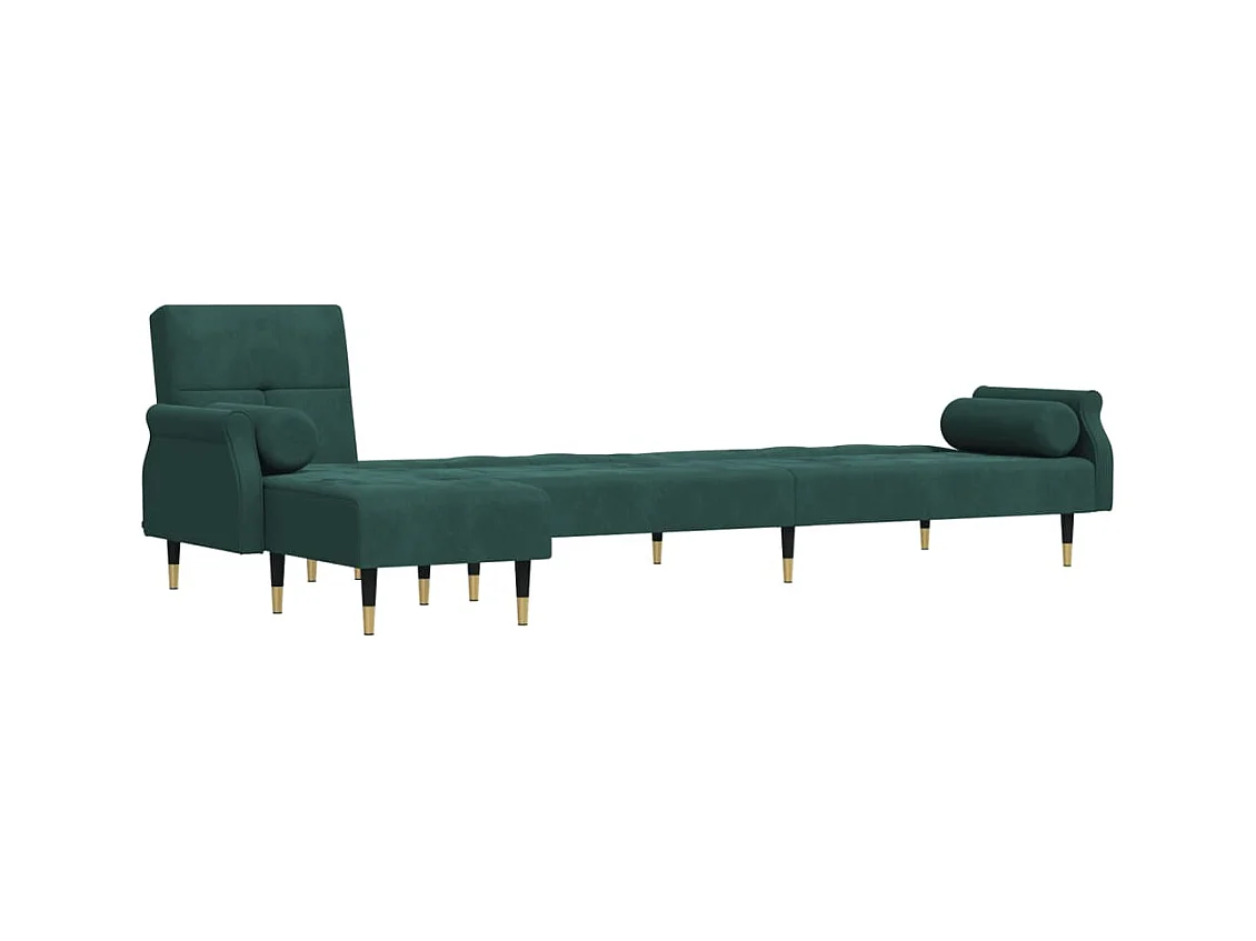 Sofá-cama em forma de L 271x140x70 cm veludo verde-escuro