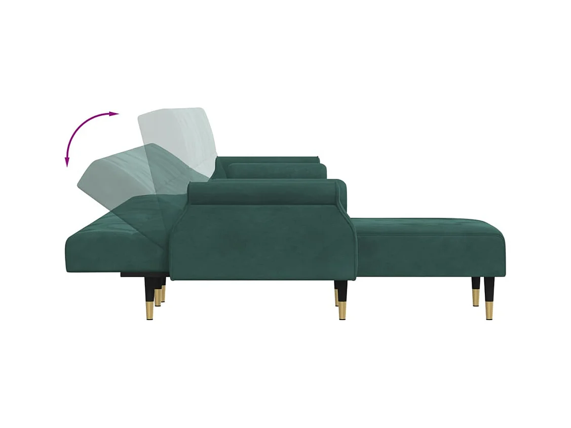 Sofá-cama em forma de L 271x140x70 cm veludo verde-escuro
