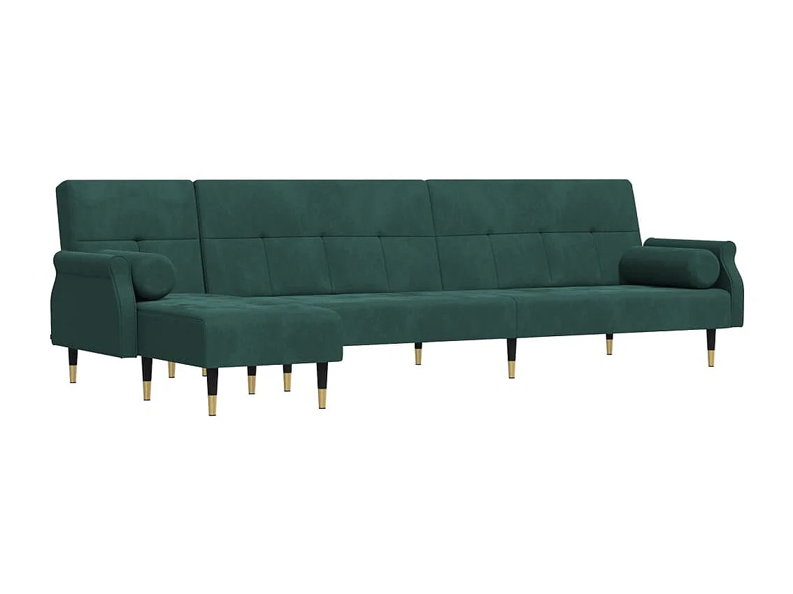 Sofá-cama em forma de L 271x140x70 cm veludo verde-escuro