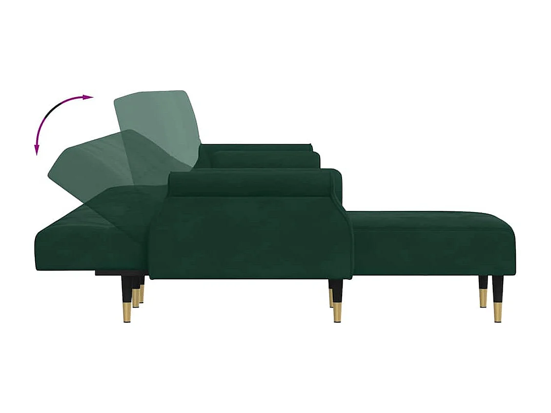 Sofá-cama em forma de L 271x140x70 cm veludo verde-escuro