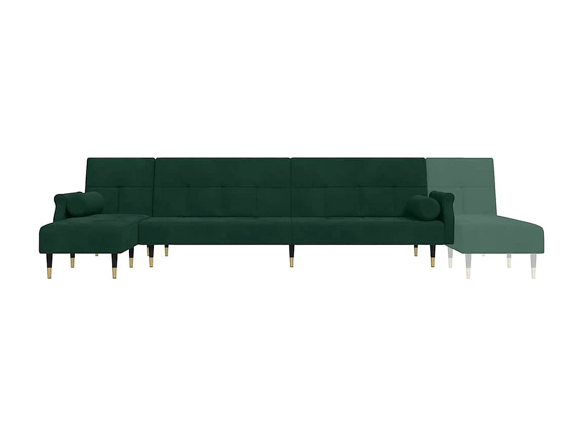 Sofá-cama em forma de L 271x140x70 cm veludo verde-escuro