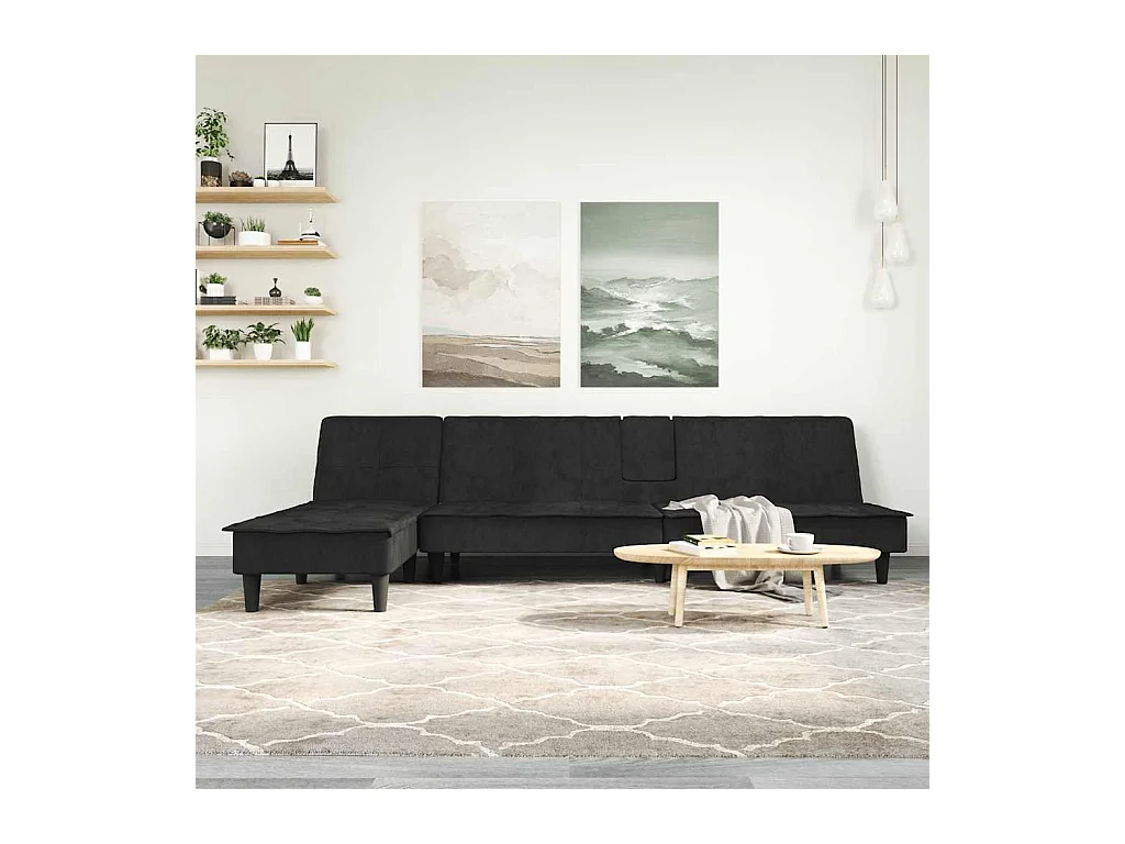 Canapé-lit en forme de L noir 255x140x70 cm velours